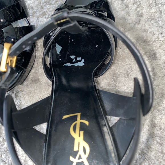 YSL Black Patent Leather Tribute Heeled Sandals Sz 41 - Picture 4 of 6